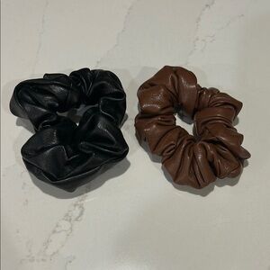 Elegant Black and Brown Faux Leather Scrunchie Set